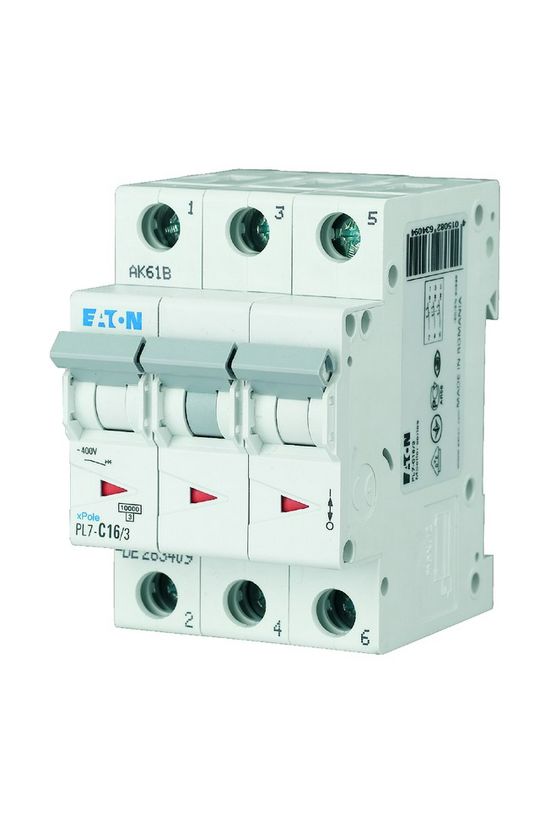 Kismegszakító 3P 16A C-jelleg 400V AC 10kA/60898 PL7-C16/3 EATON - 263409