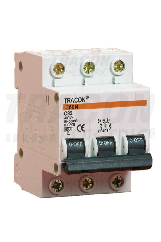 Kismegszakító 3P 16A C-jelleg 400V AC 6kA/60898 C60N TRACON - C60-16-3