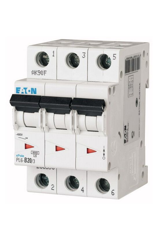 Kismegszakító 3P 20A C-jelleg 400V AC 6kA/60898 3M PL6-C20/3 EATON - 286602