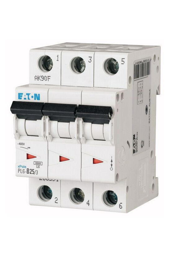 Kismegszakító 3P 25A C-jelleg 400V AC 6kA/60898 3M PL6-C25/3 EATON - 286603