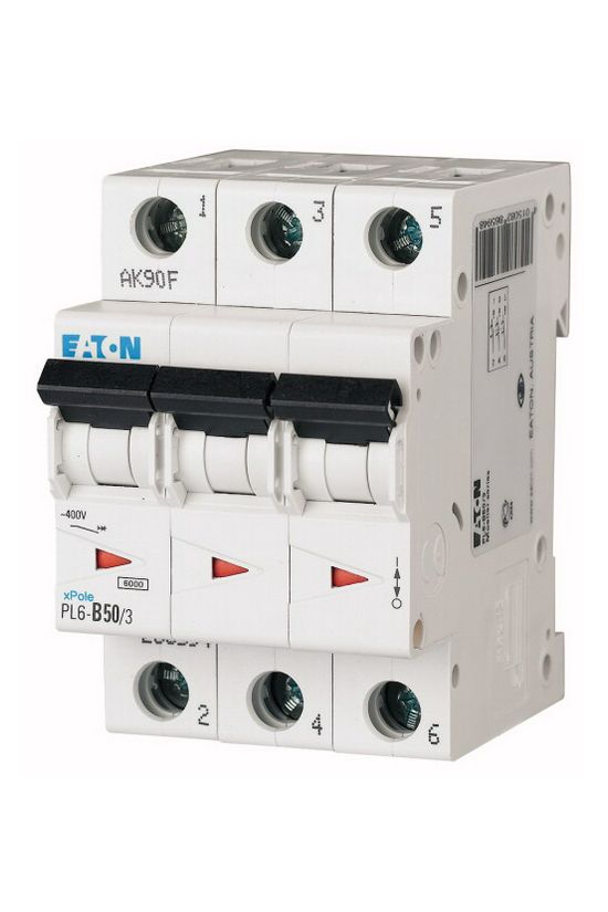Kismegszakító 3P 50A C-jelleg 400V AC 6kA/60898 3M PL6-C50/3 EATON - 286606