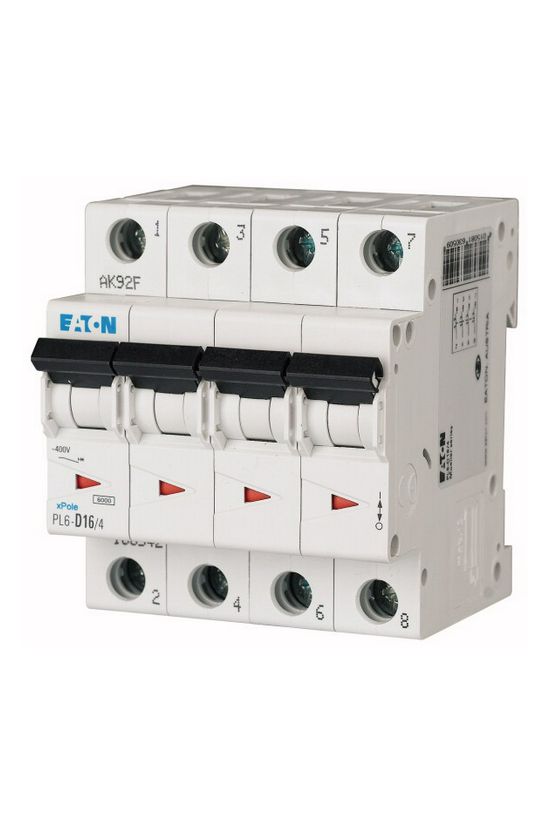 Kismegszakító 4P 16A C-jelleg 230V AC 6kA/60898 4M PL6-C16/4 EATON - 166519