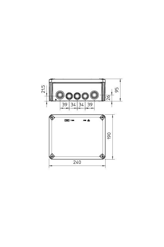 Kötődoboz falonkívüli műanyag 190mm x 240mm 95mm szürke IP66 T 250 OBO-BETTERMANN - 2007109