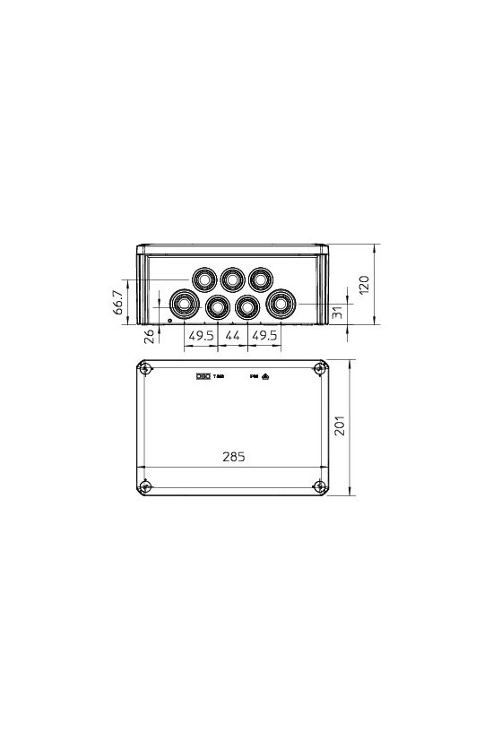 Kötődoboz falonkívüli műanyag 201mm x 285mm 120mm szürke IP66 T 350 OBO-BETTERMANN - 2007125