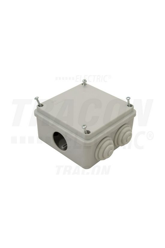 Kötődoboz fém csavarral falonkívüli 100mmx 100mm 50mm szürke műanyag IP54 6 TQBY TRACON - TQBY10105