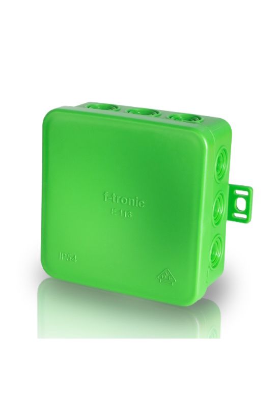 Kötődoboz zöld falonkívüli 85mmx 85mmx 40mm műanyag IP54 15 kábel/cső E113gn F-TRONIC - 7340110