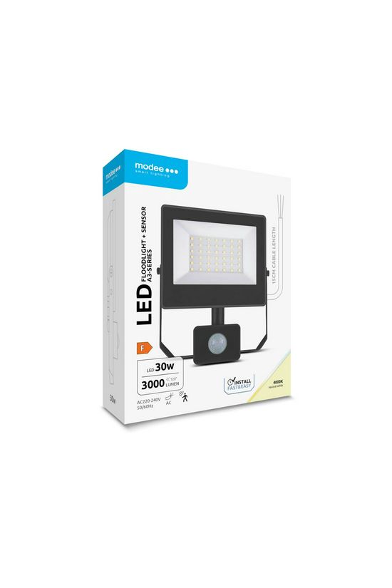 LED fényvető érzékelős 30W 220-240V AC 3000lm 4000K fekete alumínium IP65 A3-series Modee - ML-FLS4000K30WSA3