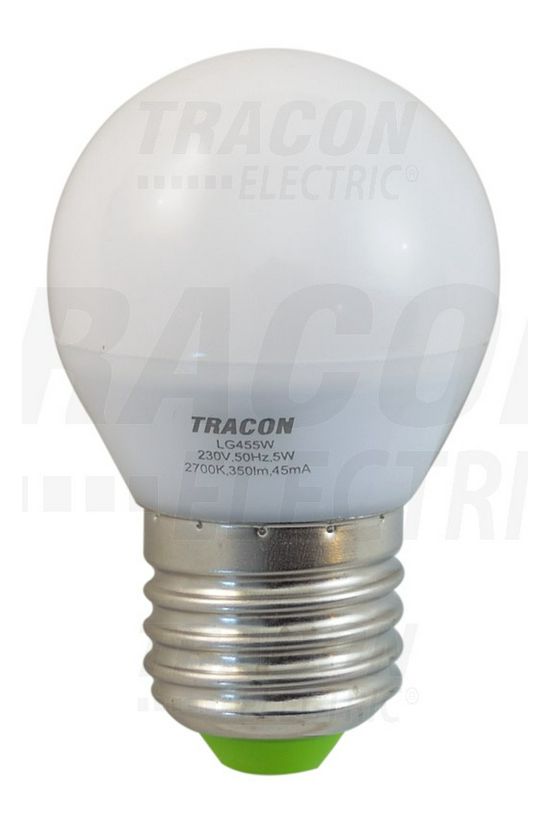 LED lámpa gömb 5W 40W 230V AC E27 350lm 827 250° 25000h A+-en.o. 2700K TRACON - LG455W