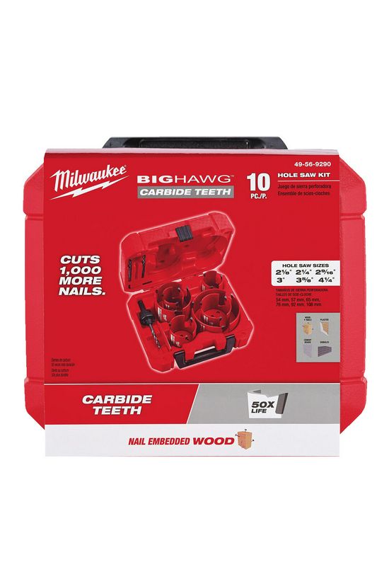 Lyukfűrész készlet 10db d35-/44/51/57/68/76mm +tartozék +koffer gipszkartonhoz BigHawg Milwaukee - 4932464939