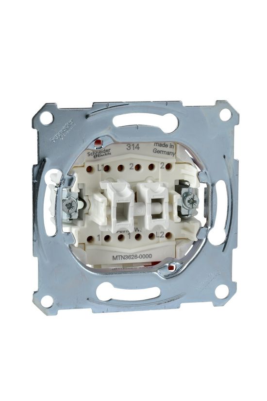 Merten 106+6 kettős váltókapcsoló betét süllyesztett rugós IP20 2- billentyű/gomb Schneider - MTN3626-0000
