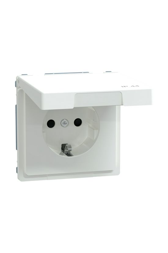 Merten D-Life 162 dugalj földelt csapófedéllel gyerekzárral fehér IP44 süllyesztett Schneider - MTN2314-6035