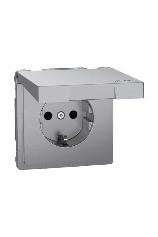 Merten D-Life 162 dugalj földelt csapófedéllel gyerekzárral nemesacél IP44 süllyesztett Schneider - MTN2314-6036