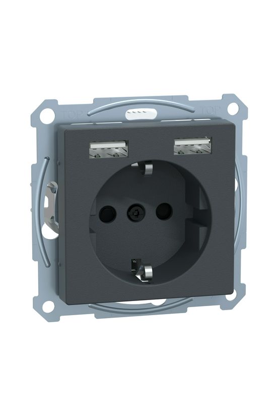 Merten-SM 162 dugalj 2xUSBtáp földelt antracit IP20 süllyesztett csavaros Schneider - MTN2366-0414