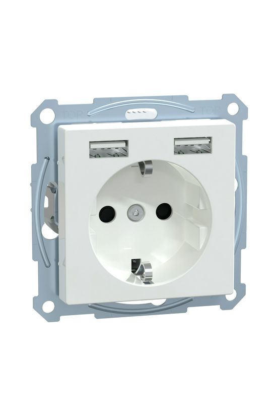 Merten-SM 162 dugalj 2xUSBtáp földelt fehér IP20 süllyesztett csavaros Schneider - MTN2366-0325