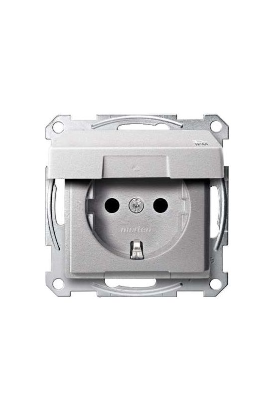 Merten-SM 162 dugalj földelt csapófedéllel gyerekzárral alumínium IP44 süllyesztett Schneider - MTN2414-0460