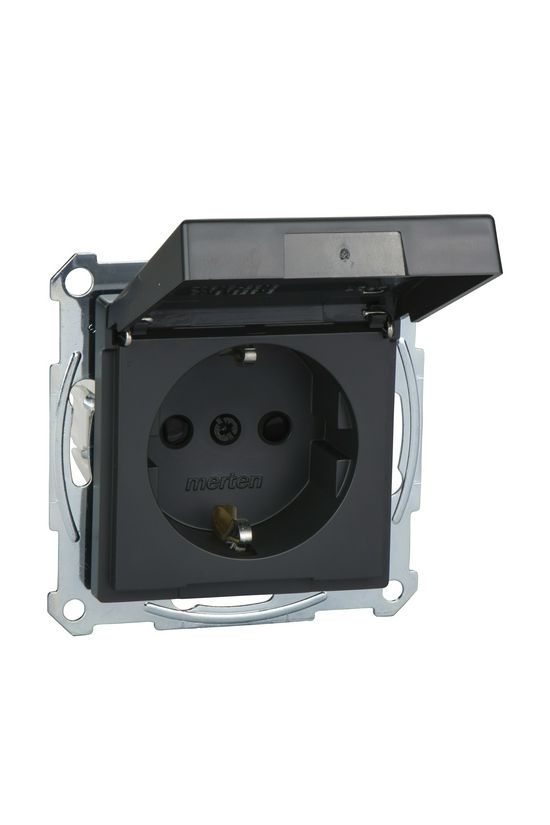 Merten-SM 162 dugalj földelt csapófedéllel gyerekzárral antracit IP44 süllyesztett Schneider - MTN2314-0414