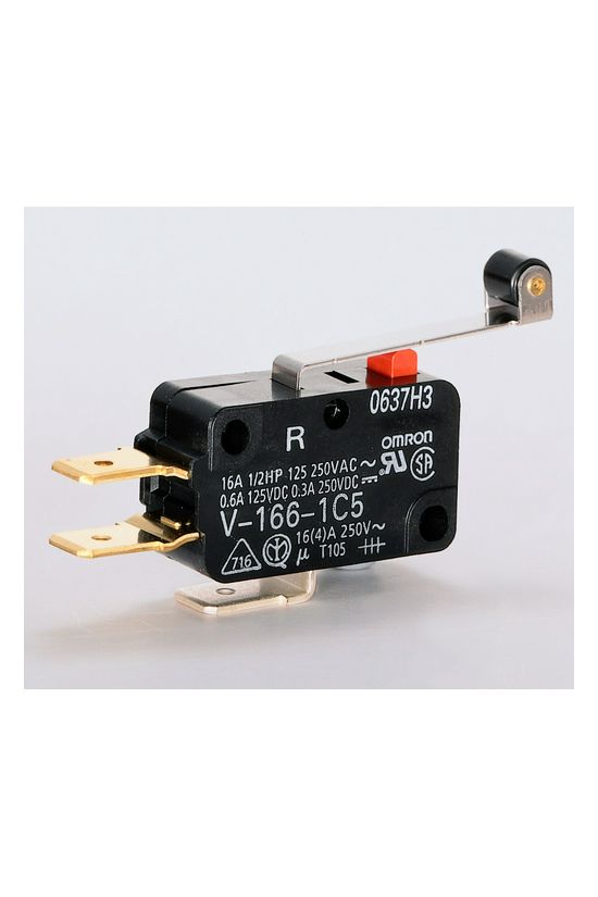 Mikrokapcsoló hosszú lemezkar-görgő műanyag 1v 4A/AC15/230V IP40 V-166-1C5 BY OMI OMRON - 109456