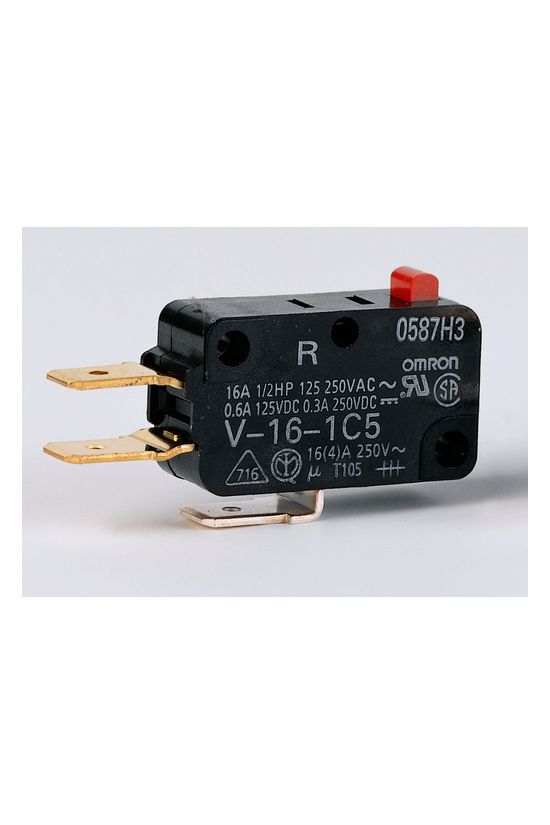 Mikrokapcsoló nyomóbütyök műanyag 1v 4A/AC15/230V IP40 csúszó érintkező V-16-1C5(R) OMRON - 109504