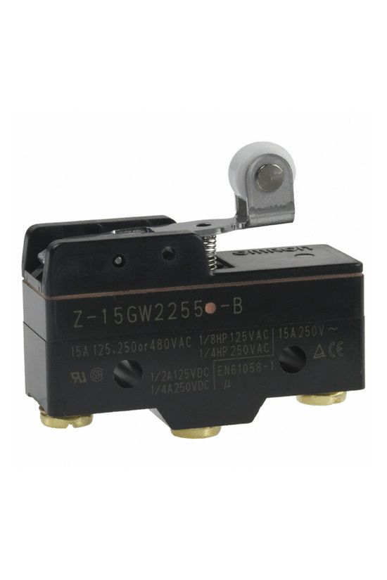 Mikrokapcsoló rövid lemezkar-görgő műanyag 1ny 1z 15A/AC15/230V IP00 Z-15GW2255-B OMI OMRON - 382408