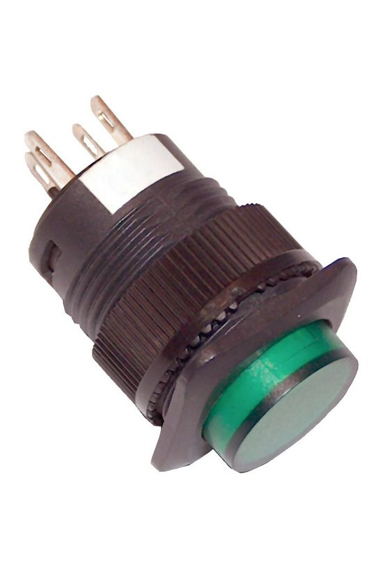 Világító nyomógomb komplett mini műa. d16 1,5A világító zöld magas visszaugró 1z forrfüles TRACON - MNG-110G