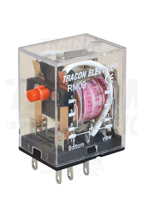 Miniatűr ipari  relé 3A/230VAC/28VDC 2v dugaszolós 24V50Hz monostabil IP20 TRACON - RM09-24AC