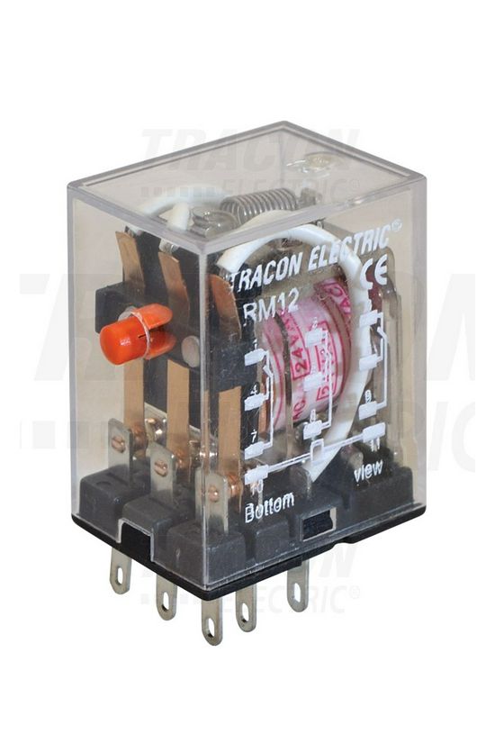 Miniatűr ipari  relé 3A/230VAC/28VDC 3v dugaszolós 24V50Hz monostabil IP20 TRACON - RM12-24AC