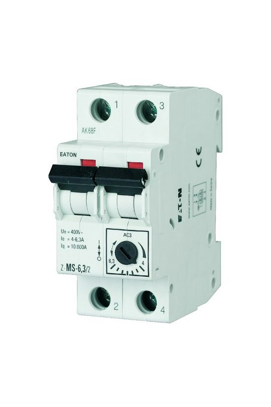 Motorvédő kapcsoló sorolható 4-6.3A-hő 10kA fix mágneses csavaros Z-MS-6,3/2 EATON - 248397