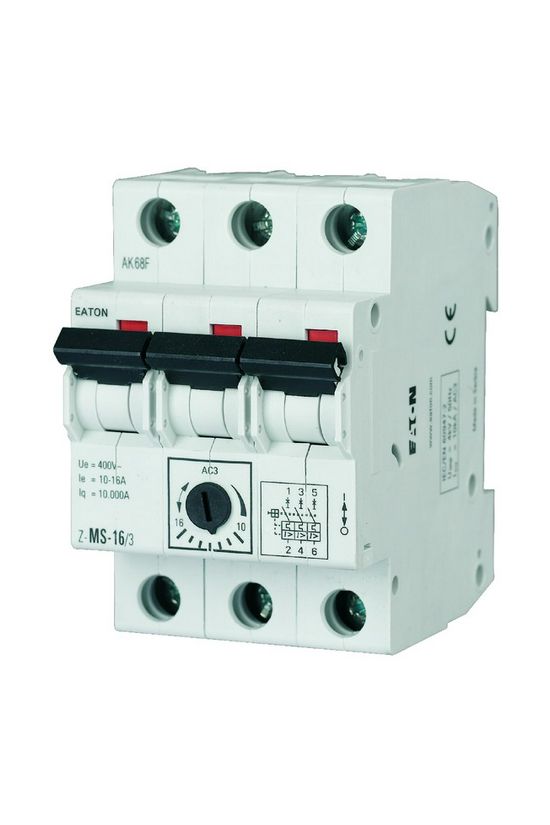 Motorvédő kapcsoló sorolható 10-16A-hő 10kA fix mágneses csavaros Z-MS-16/3 EATON - 248412