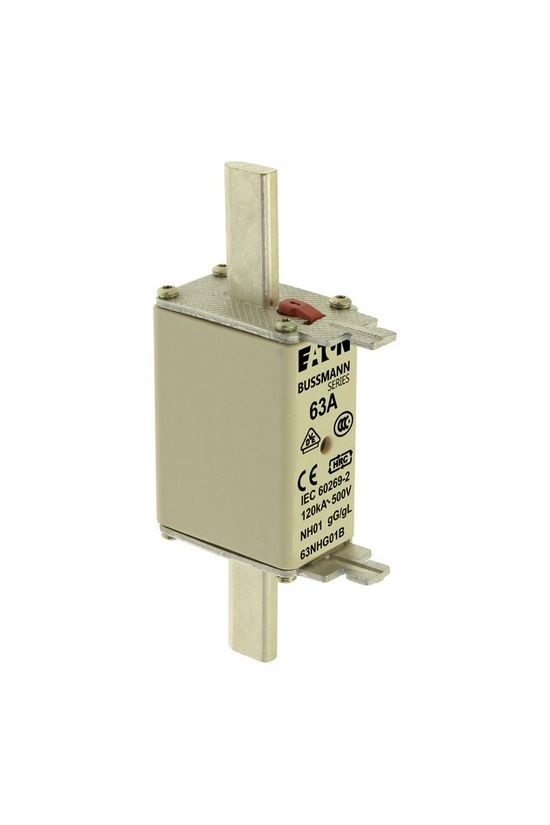 NH biztosítóbetét 63A gL/gG 500V AC 120kA kombikijelző-kioldásjelzéssel Bussmann EATON - 63NHG01B