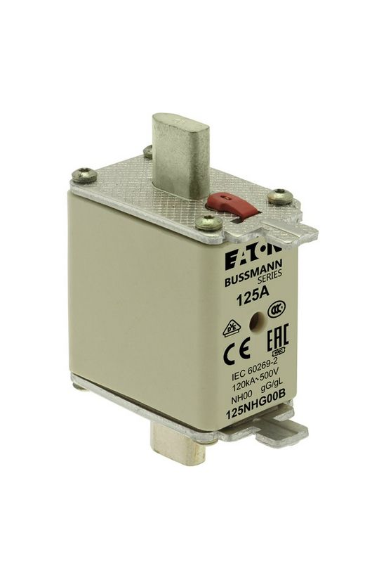 NH biztosítóbetét NH00 125A gL/gG 500V AC 120kA kombikijelző-kioldásjelzéssel Bussmann EATON - 125NHG00B