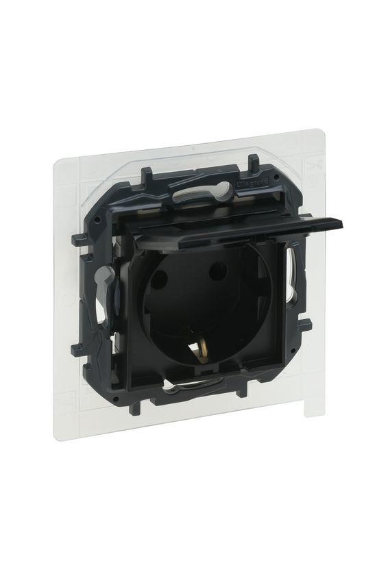 NiloéStep 162 dugalj földelt csapófedéllel fekete IP44 süllyesztett rugós LEGRAND - 863523B