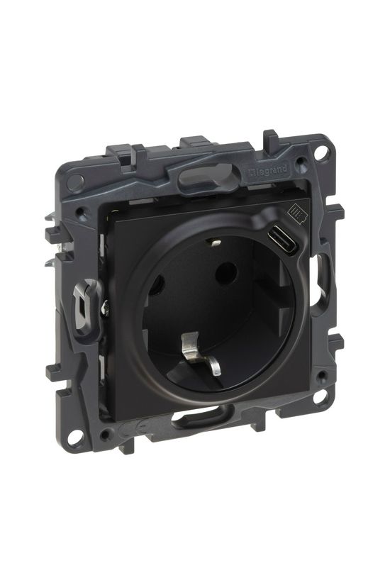 NiloéStep 162 dugalj +USB-C földelt gyerekzárral fekete IP40 süllyesztett LEGRAND - 863526