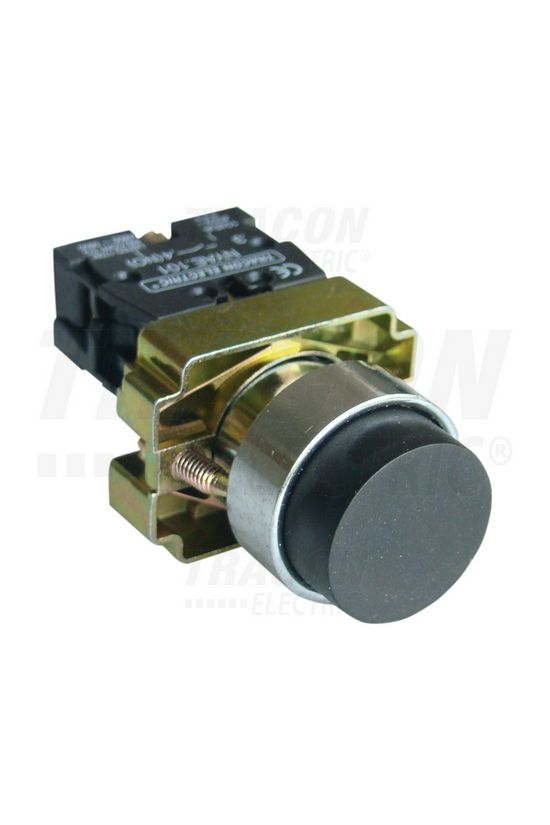 Nyomógomb komplett fém d22 3A fekete magas visszaugró 1z csavaros kerek IP42 TRACON - NYGBL21