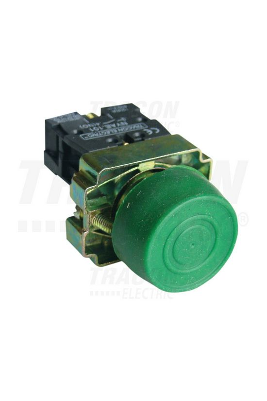 Nyomógomb komplett fém d22 3A gumisapkával zöld magas visszaugró 1z csavaros kerek IP55 TRACON - NYGBP31Z