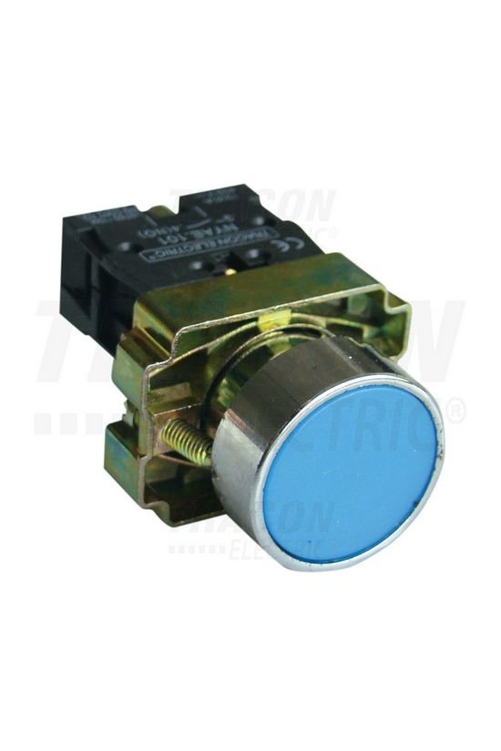 Nyomógomb komplett fém d22 3A kék lapos visszaugró 1z csavaros kerek 240V-lámpafeszültség TRACON - NYGBA61K