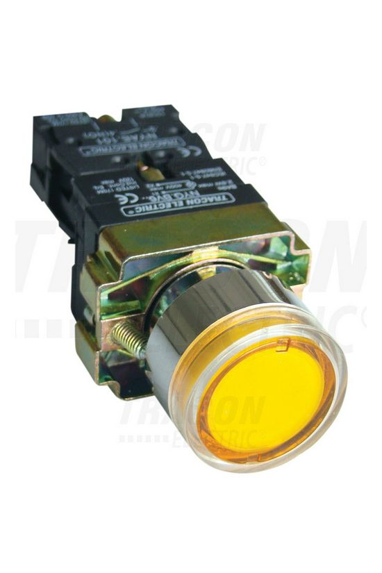 Nyomógomb komplett fém d22 3A világító piros lapos visszaugró 1z csavaros kerek IP42 TRACON - NYGBW33S