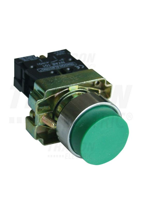 Nyomógomb komplett fém d22 3A zöld magas visszaugró 1z csavaros kerek 240V-lámpafeszültség TRACON - NYGBL31Z