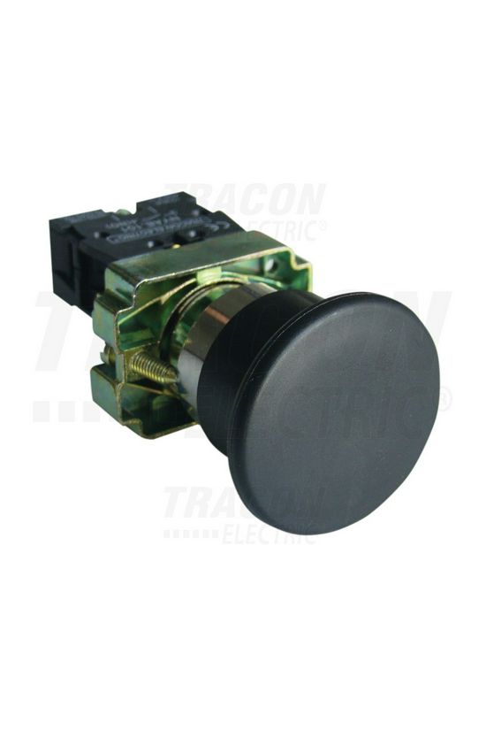 Nyomógomb komplett fém d22 40mm 3A fekete gomba visszaugró 1z csavaros kerek IP42 TRACON - NYGBC21
