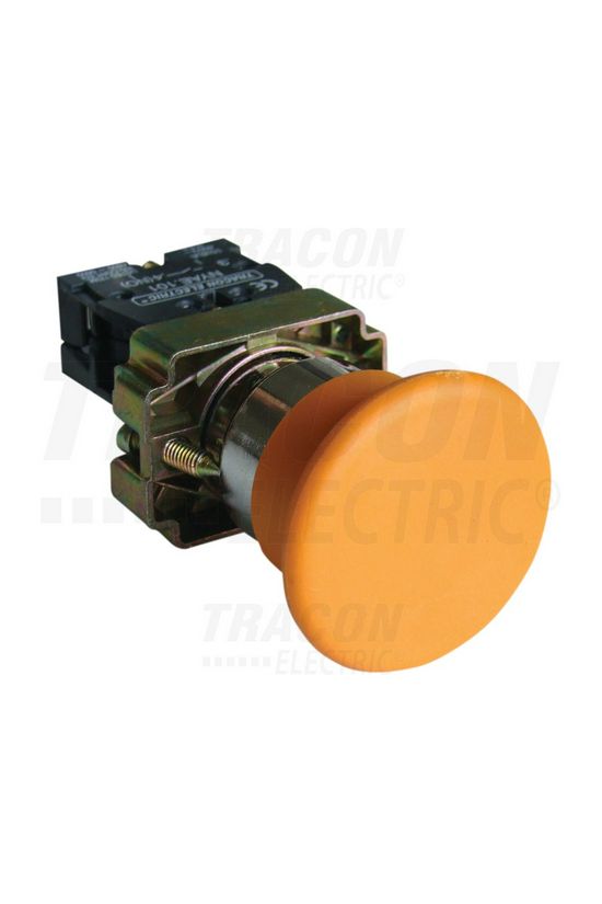Nyomógomb komplett fém d22 40mm 3A sárga gomba visszaugró 1z csavaros kerek IP42 TRACON - NYGBC51S