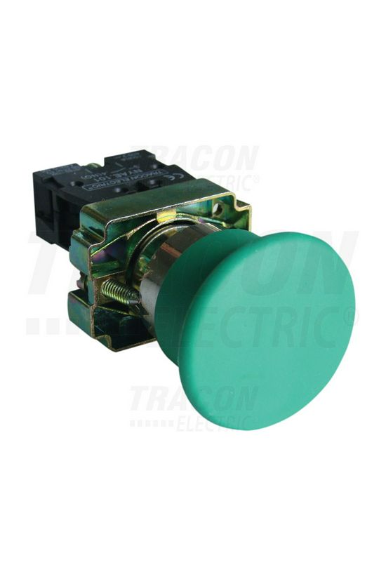 Nyomógomb komplett fém d22 40mm 3A zöld gomba visszaugró 1z csavaros kerek IP42 TRACON - NYGBC31Z