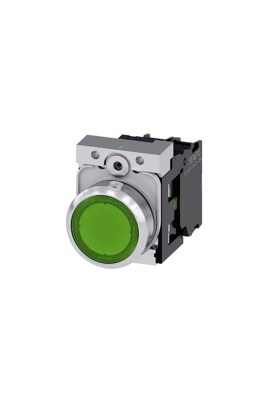 Nyomógomb komplett fém d22 világító zöld lapos visszaugró 1z csavaros kerek SIRIUS ACT SIEMENS - 3SU1152-0AB40-1BA0