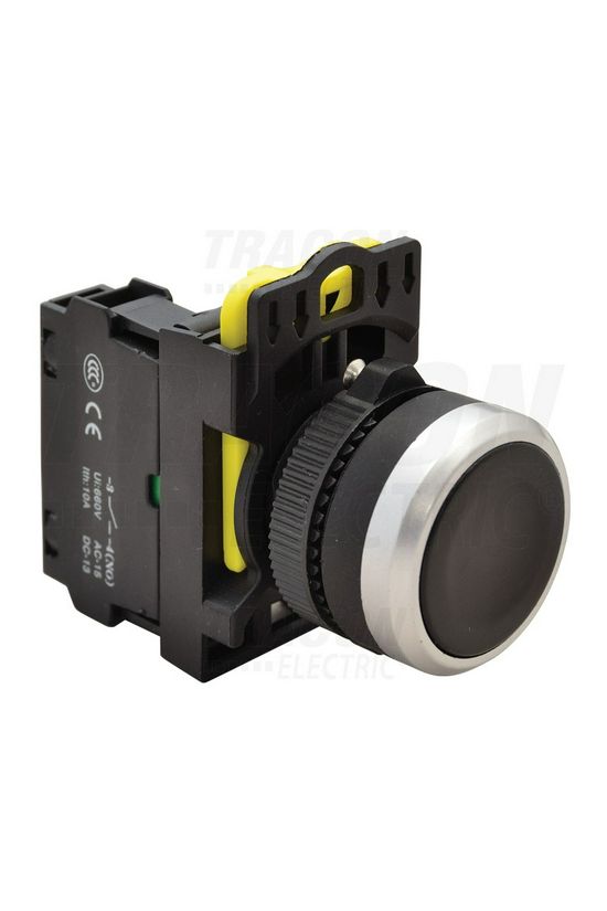 Nyomógomb komplett műa. d22 3A fekete lapos visszaugró 1z csavaros kerek IP65 TRACON - NYG3-BK