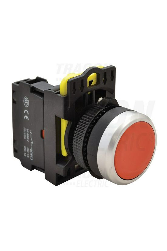 Nyomógomb komplett műa. d22 3A piros lapos visszaugró 1ny csavaros kerek IP65 TRACON - NYG3-R