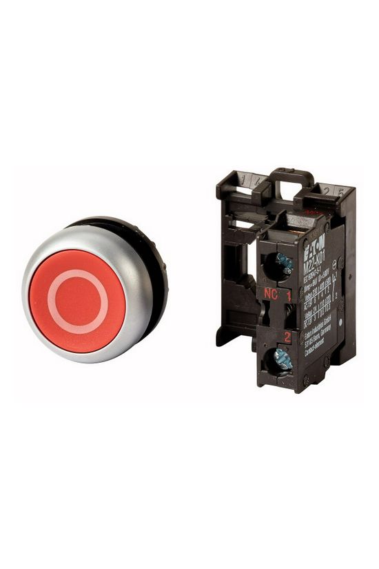 Nyomógomb komplett műa. d22 piros lapos visszaugró 1ny csavaros kerek M22-D-R-X0/K01 EATON - 216510