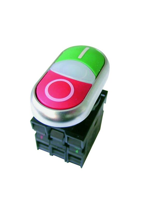 Nyomógomb komplett műa. d22 világító piros/zöld lapos visszaugró M22-DDL-GR-X1/X0/K11/230-W EATON - 216509