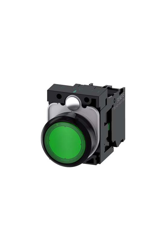 Nyomógomb komplett műanyag d22 világító zöld lapos visszaugró 1z csavaros SIRIUS ACT SIEMENS - 3SU1102-0AB40-1BA0