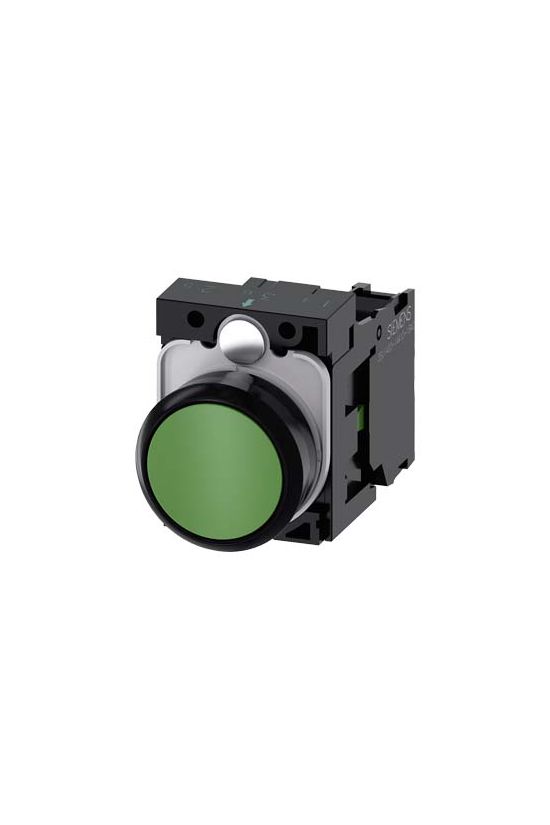 Nyomógomb komplett műanyag d22 zöld lapos visszaugró 1z csavaros kerek SIRIUS ACT SIEMENS - 3SU1100-0AB40-1BA0