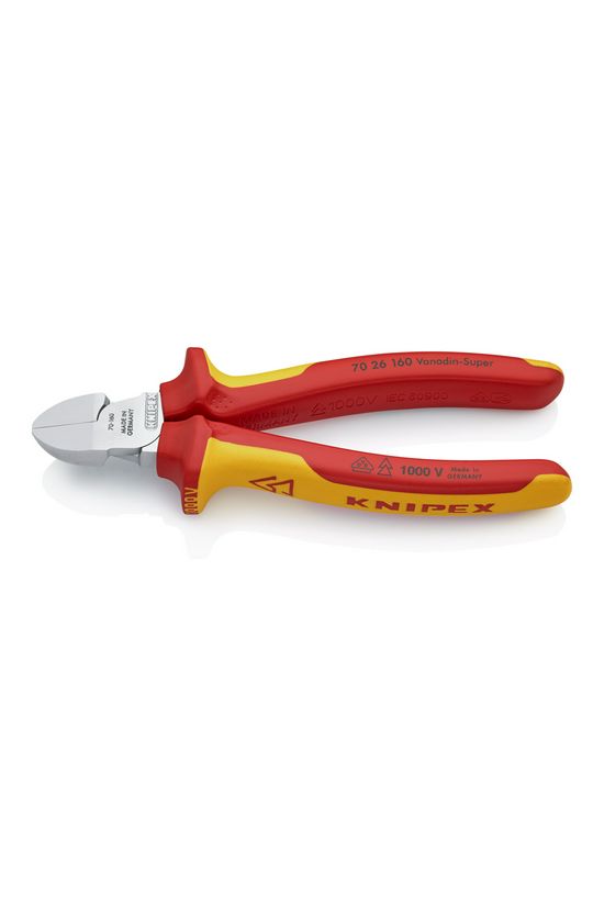 Oldalcsípő fogó 61HRC piros-sárga szigetelés normál 160mm szigetelt 1000V KNIPEX - 7026160