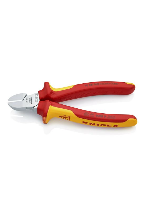 Oldalcsípő fogó 61HRC piros-sárga szigetelés normál 160mm szigetelt 1000V KNIPEX - 7026160