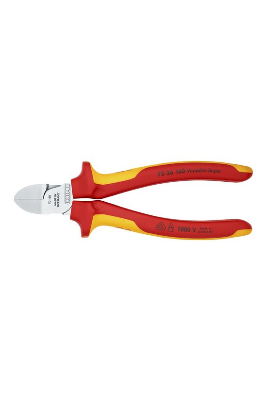 Oldalcsípő fogó 61HRC piros-sárga szigetelés normál 160mm szigetelt 1000V KNIPEX - 7026160